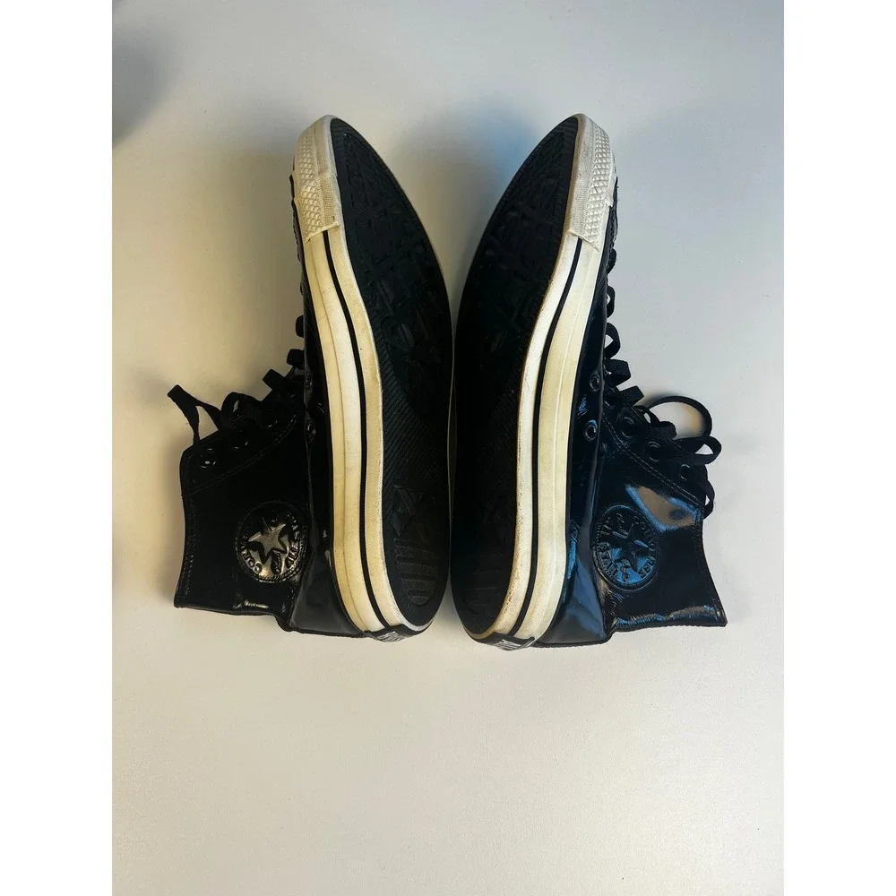 Converse All Star High‎ Top Black Patent Leather Sneakers Sz M 10 W 12